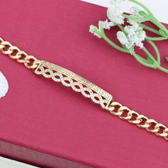 "Rose Gold Greek Key Infinity Chain Bracelet, XPBL0967 - Picture 10 of 13